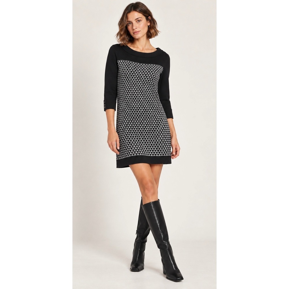 White House Black Market Black Grey Knit Sweater Mini Dress S